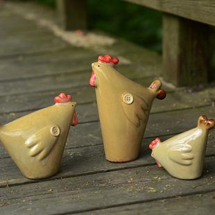 2016新款陶瓷工艺品,套3卡通母子鸡 ,窑变釉动物摆件 a-337